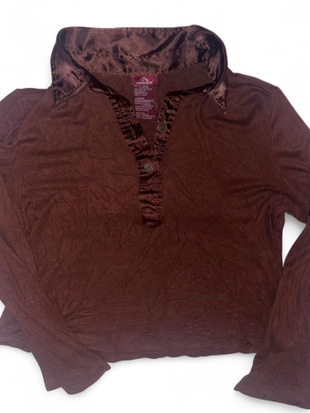 Jordache Brown Long-Sleeve Polo Top with Satin Trim